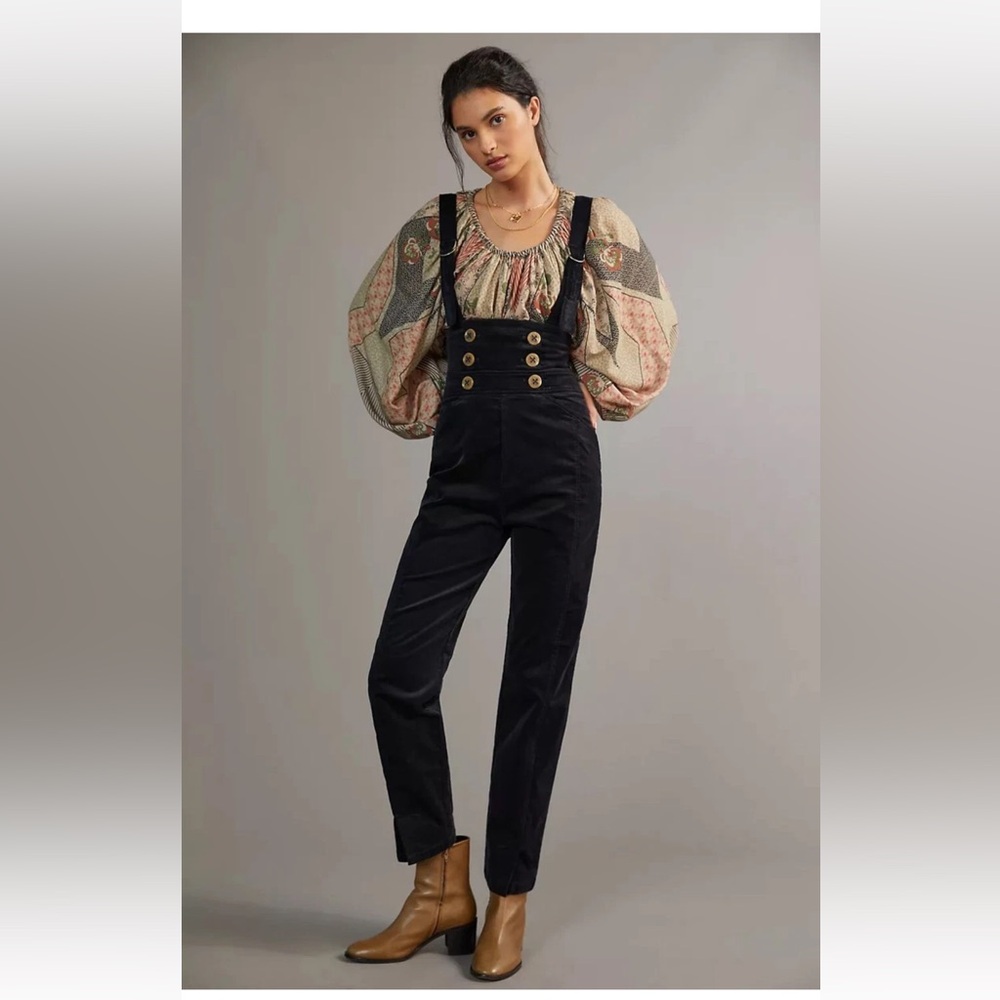 Anthropologie Buttoned Pinafore Corduroy Jumpsuit Black Size 4